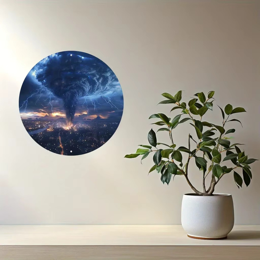 HELLOYOUNG Runder Tornado Wandaufkleber im Vintage-Stil aus Metall, Blau, Durchmesser: 20 cm - Bild 4