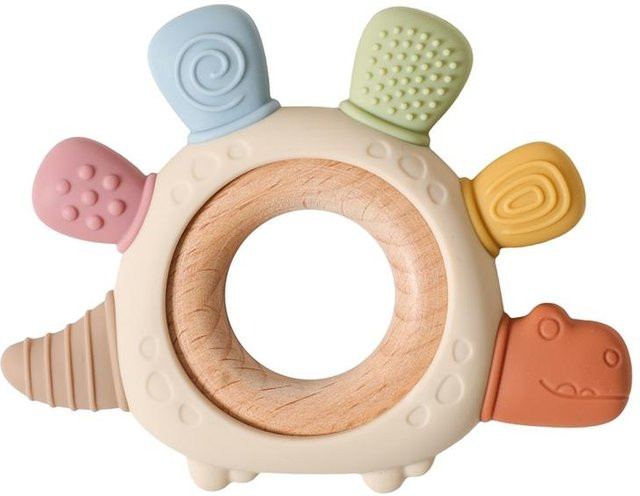 Binchi Outdoor Product Silikon Baby Beißring mit Holzring, BPA-frei, Mehrfarbig, für Babys ab 0 Jahren - Bild 1