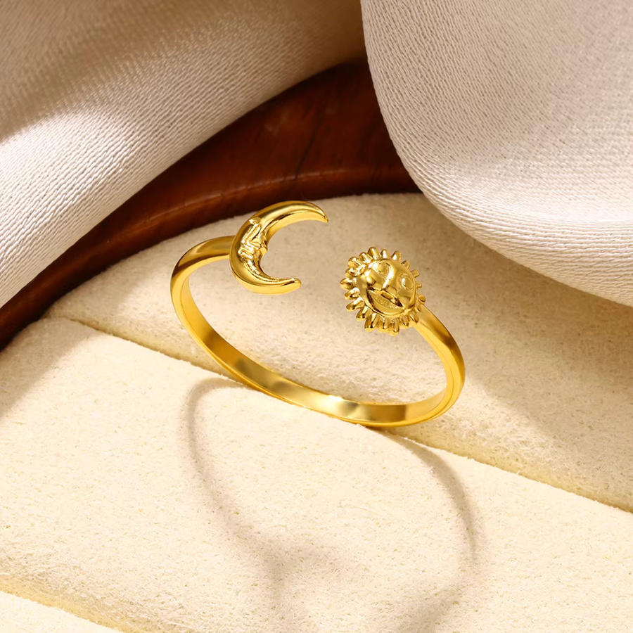 ETCAVCE Ringe, Edelstahl, Gold, Sonne Mond, Damen - Bild 2