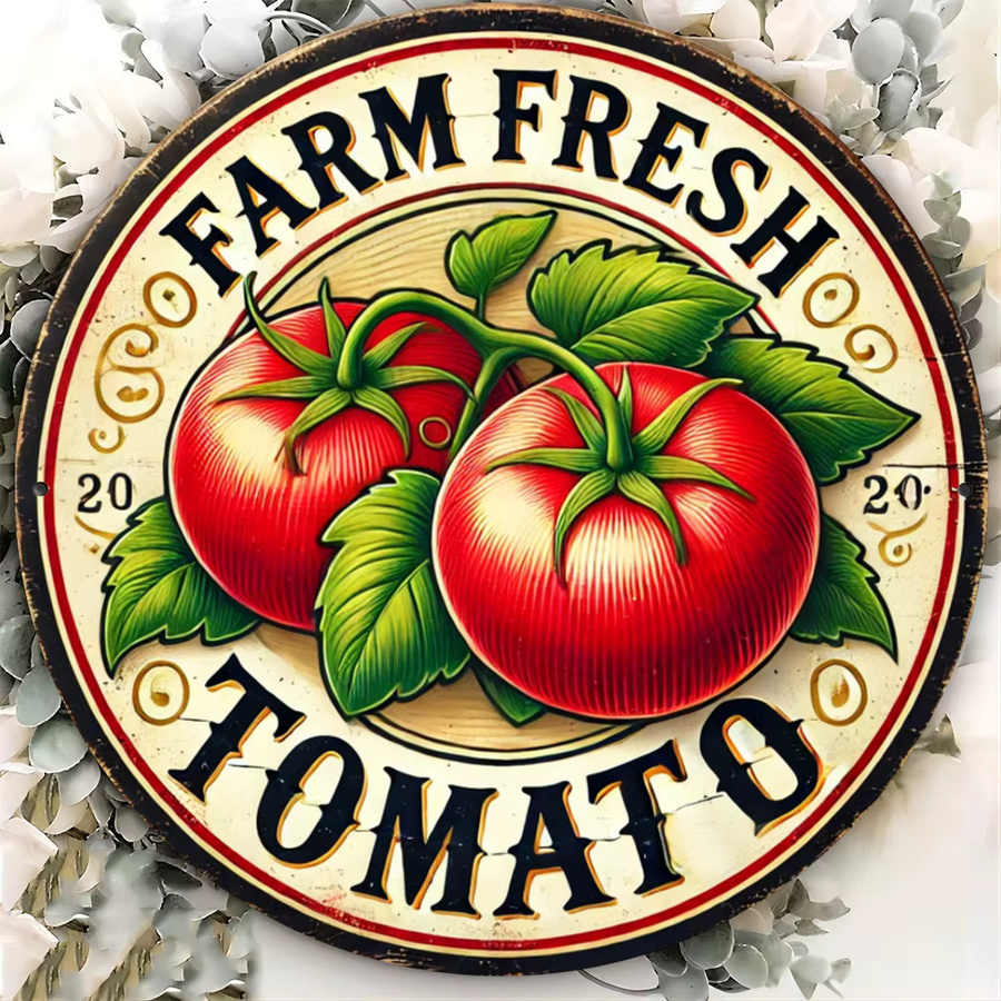 Runde Wanddekoration aus Metall von Potdemiel mit Tomaten-Illustration im Vintage-Stil, Durchmesser: 20,32 cm - Bild 3