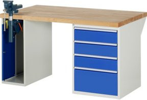 Rau Werkbank 7510A2 mit 4 Schubladen und Schraubstock, höhenverstellbar, Multicolor, B: 150 cm, T: 90 cm, H: 89 cm - Bild 1