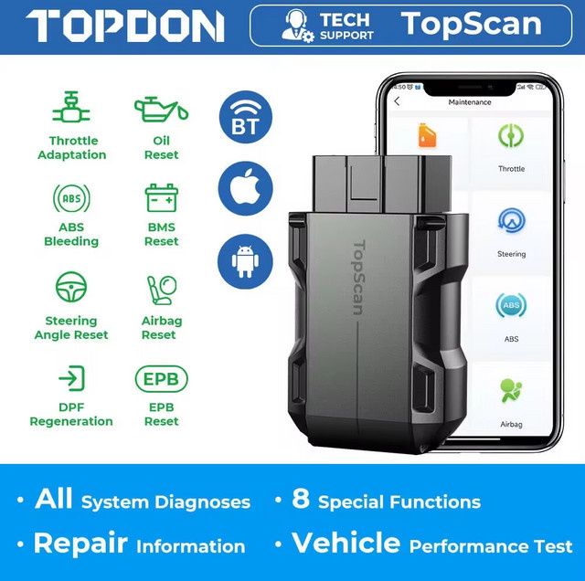 TOPDON TopScan Lite OBD2 Bluetooth Diagnosewerkzeug mit DTC-Reparaturguide und Vollsystem-Diagnose sowie aktiven Tests - Bild 1