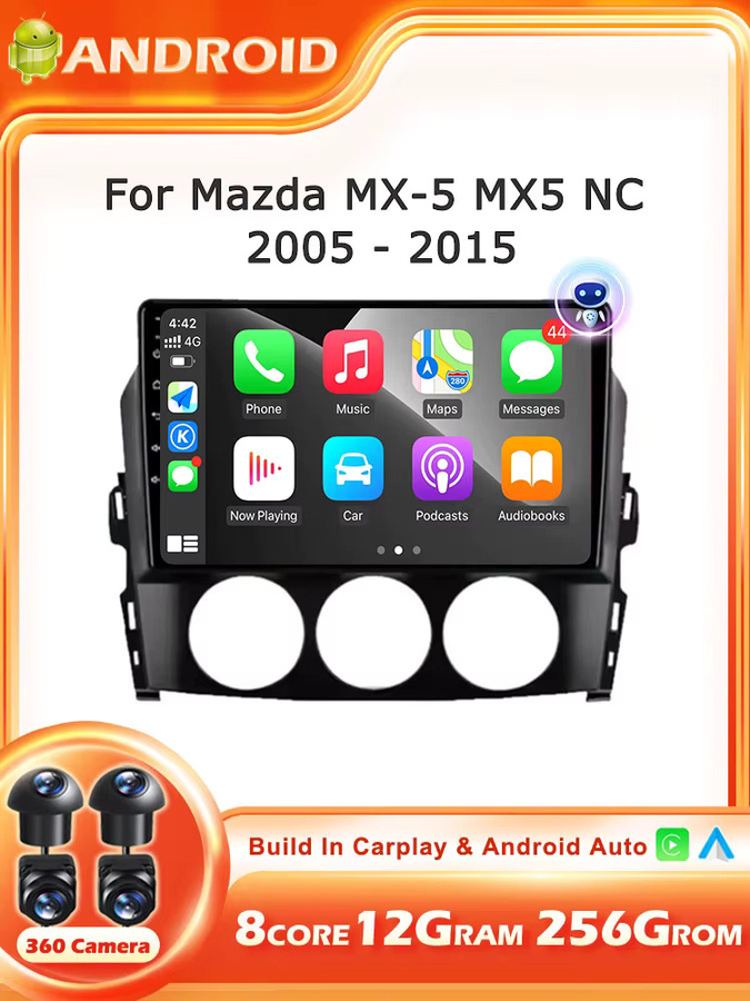 CUCU-NAVI Android 16 Autoradio für Mazda MX-5 MX5 MX 5 NC 2005-2015 mit GPS, Wireless Carplay und Bluetooth in Schwarz - Bild 3