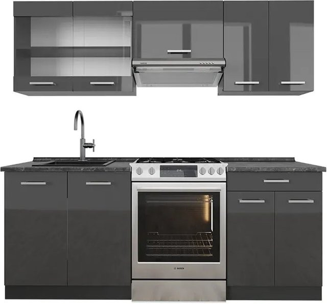 Vicco R-Line Küchenzeile Anthrazit Hochglanz, Breite: 200 cm - Bild 1