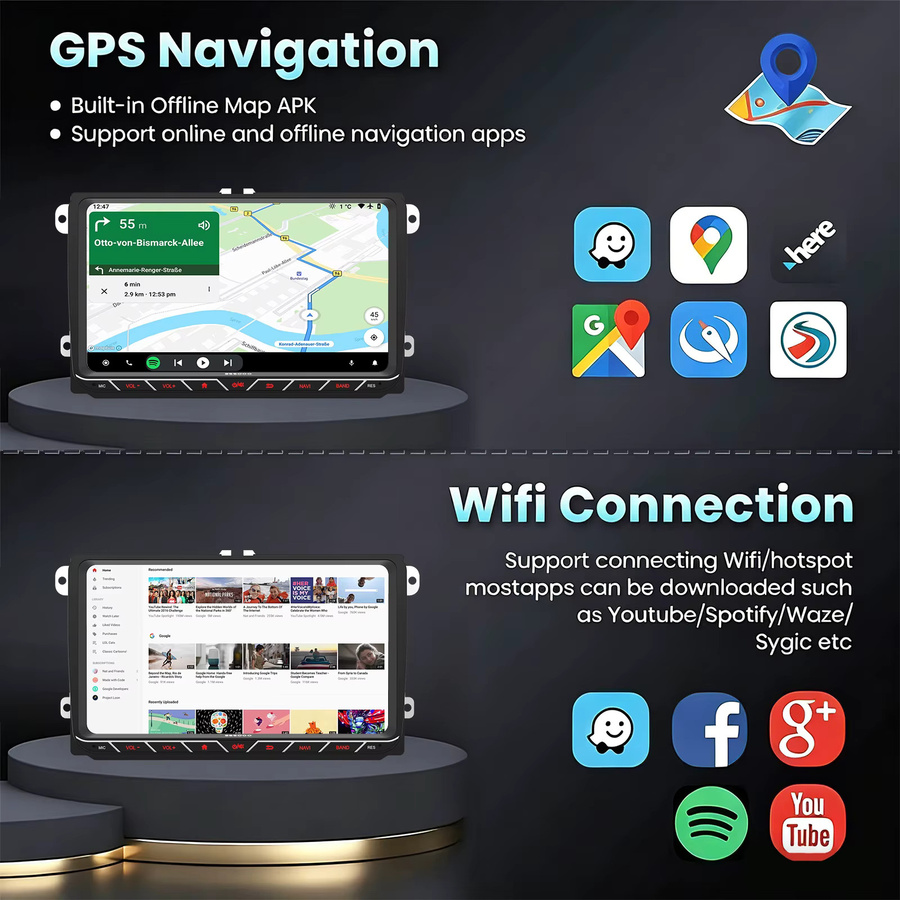 ESSGOO Android 15 Autoradio mit 9 Zoll Display, 6+128G Speicher, 4G LTE, kabelloses CarPlay, Android Auto, GPS und Bluetooth für VW Golf 5 6, Passat, Polo, Touran, Tiguan und Jetta, Schwarz - Bild 2
