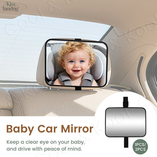 Kisslanding Babyautospiegel in Schwarz zur sicheren Überwachung mit Weitwinkelansicht und verstellbarer, bruchsicherer Konstruktion - Bild 1