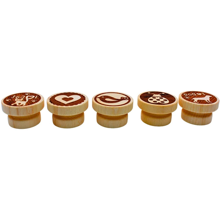 Dekohelden24 5er Set Teigstempel aus Holz mit Tiermotiven, Farbe: Braun, Maße eines Stempels B: 5 cm, T: 5 cm, H: 3 cm - Bild 2