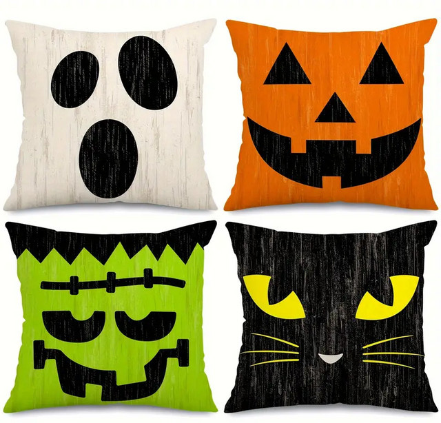 Halloween Kissenbezug mit Charakter-Ausdrücken für Sofa und Couch, Mehrfarbig, Breite: 45,72 cm, Breite: 45,72 cm - Bild 1