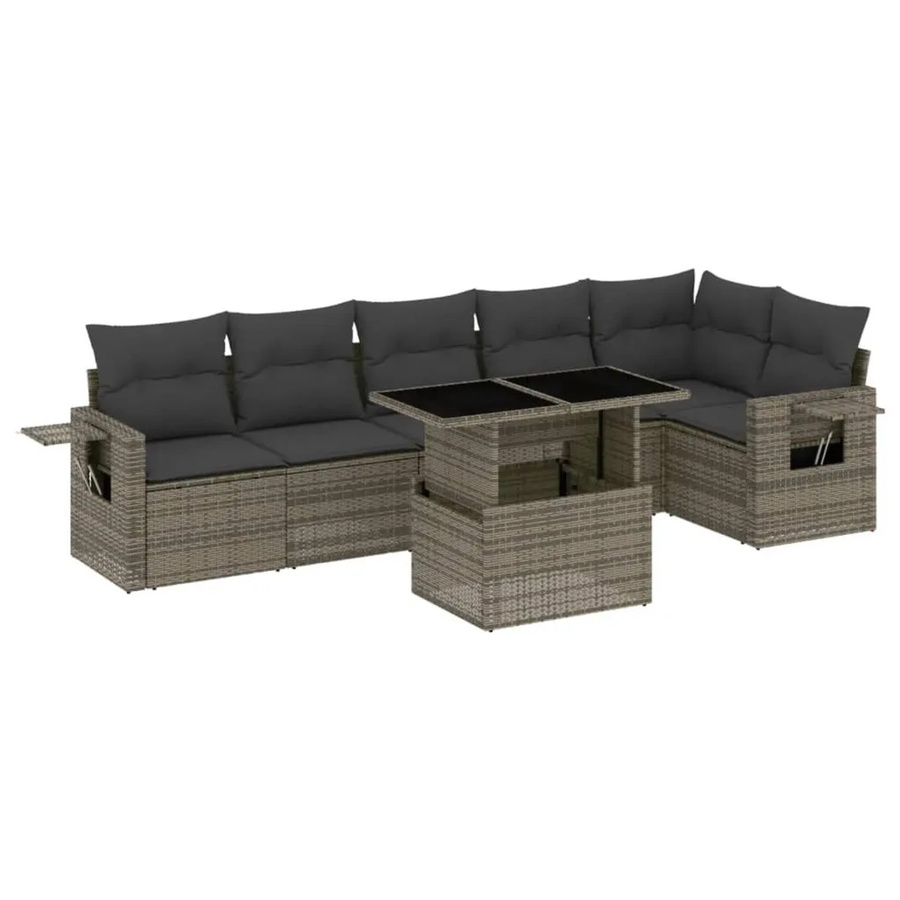 vidaXL 7-tlg Garten-Sofagarnitur in L-Form aus Polyrattan mit Kissen in Grau - Bild 2