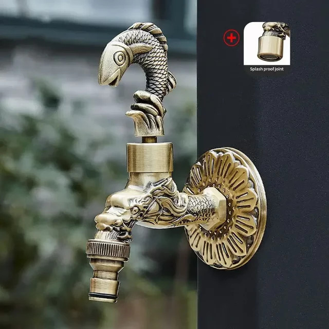 ZGRK Wandwasserhahn aus Messing in Antik-Optik mit Schnitzereien, Gold/Brushed Brass, ideal für Garten, Waschmaschine und Außenbereich - Bild 1