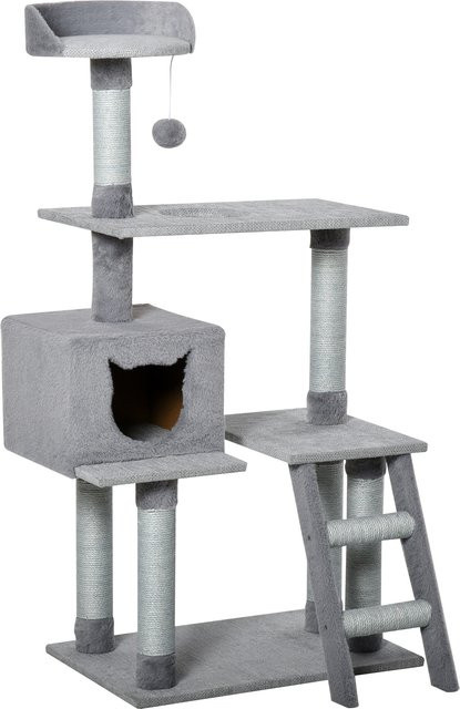 PawHut Kratzbaum von Aosom mit Katzenhöhle und Leiter in Grau, H x B x T: 124 x 60,5 x 40 cm - Bild 1