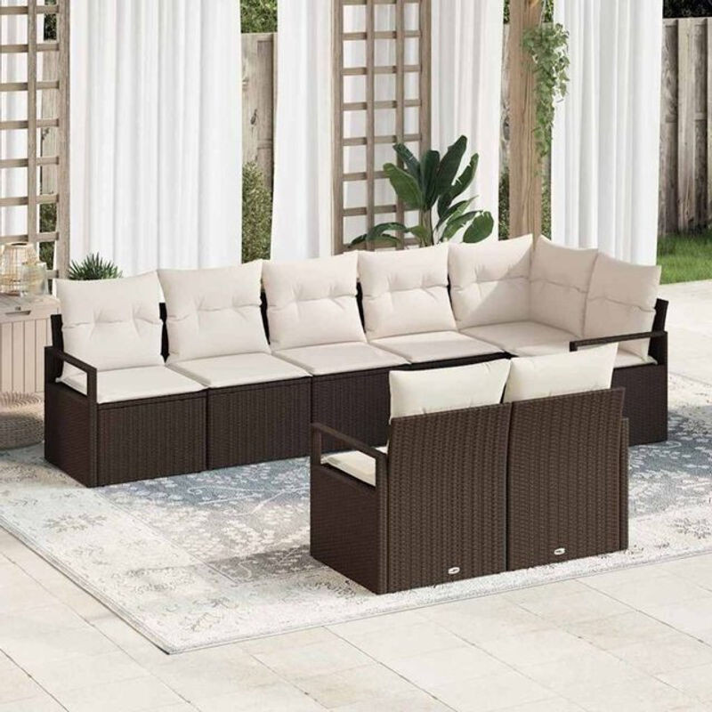 Vidaxl Garten-Sofa-Set aus Rattan mit 8-teiligem modularem Design, integriertem Stauraum und Kissen in Braun und Creme - Bild 1