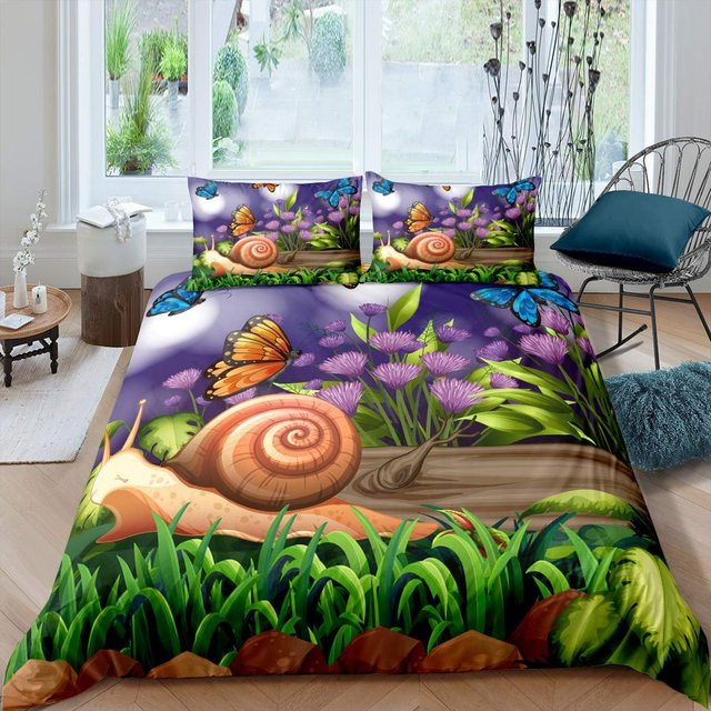 Buntes Bettwäsche-Set mit Schnecken-Motiv von JMG Household Supplies für Kinder, bestehend aus Bettdeckenbezug und Kissenbezug aus Mikrofaser, Mehrfarbig, B/H: 135 x 200 cm - Bild 1