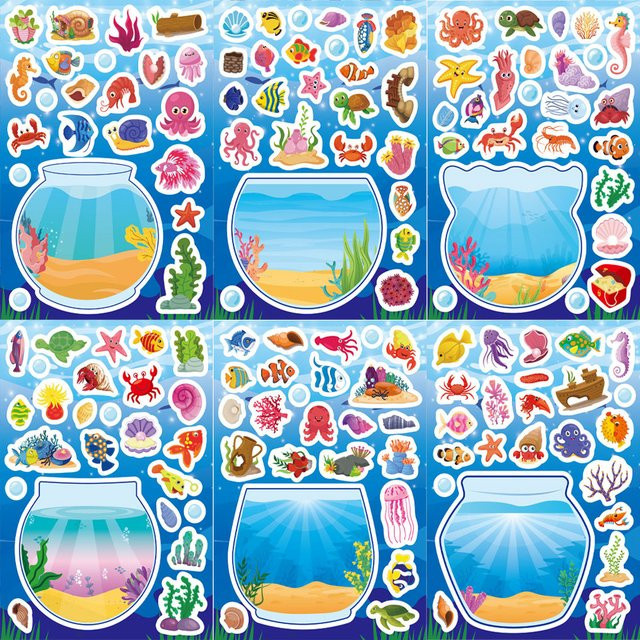 Charile Fisch- und Meerestier-Szenen-Puzzle-Aufkleber, Meerestiere, Bunt / Mehrfarbig - Bild 1