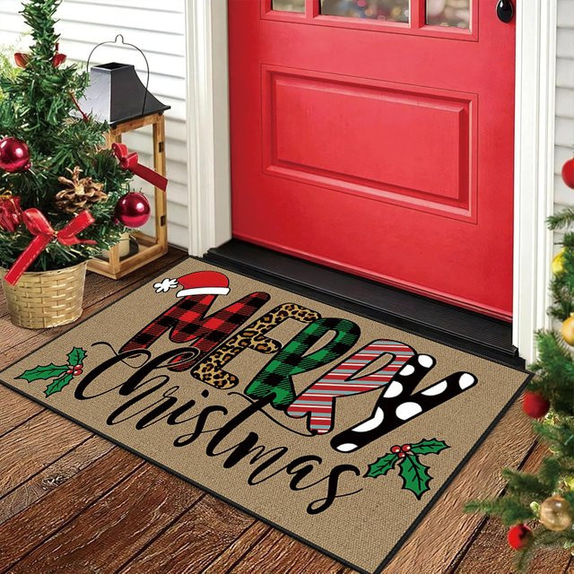 VIKAMA Weihnachtsdekorative Fußmatte, schmutzabweisend und waschbar, Rechteckig, Mehrfarbig, B/T: 60 x 40 cm - Bild 1