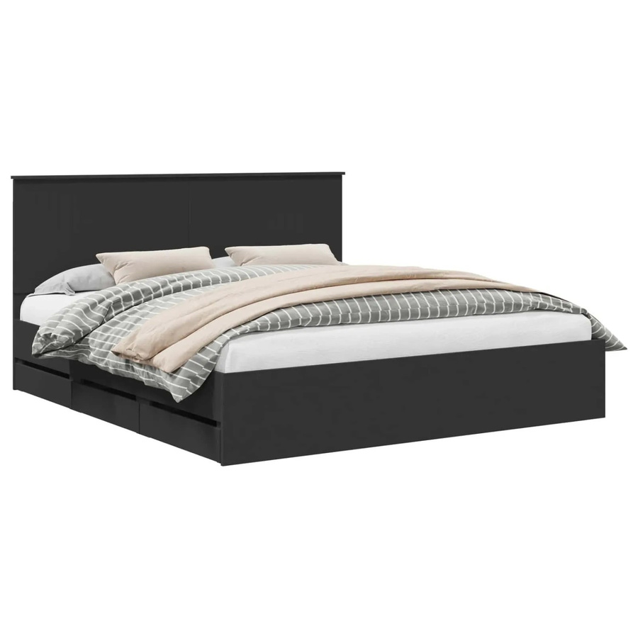 vidaXL Bettrahmen mit Schubladen in Schwarz aus Holzwerkstoff, B/T/H: 180 x 200 x 183 cm - Bild 2