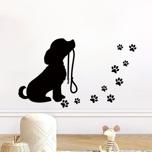 BRUP Wandtattoo Hund mit Fußabdrücken in Schwarz zur Dekoration für Kinderzimmer und Wohnzimmer - Bild 1