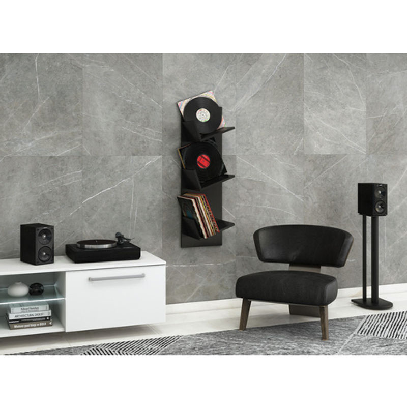 VCM Wandregal Sulda Schwarz mit drei Fächern für Schallplatten und Bücher, H x B x T: 106,5 x 33,0 x 25,6 cm - Bild 2