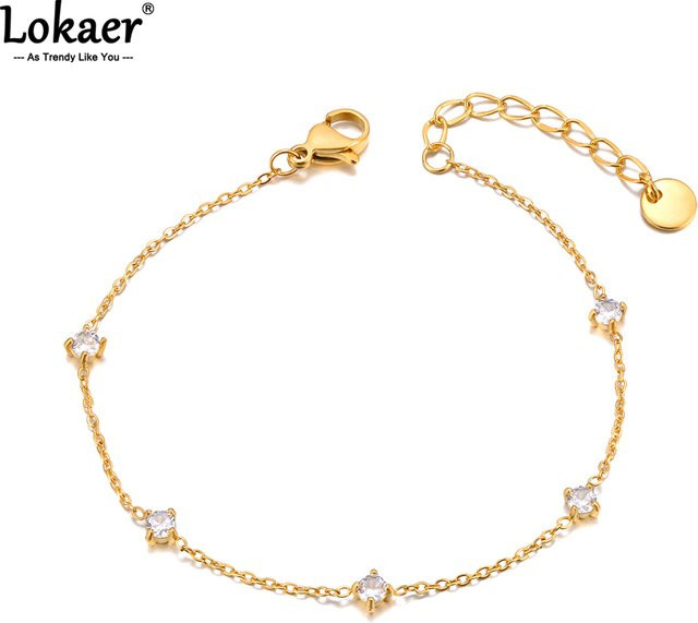 Lokaer Kettenarmband, 18 Karat vergoldeter Edelstahl, Zirkonia, Damen - Bild 1