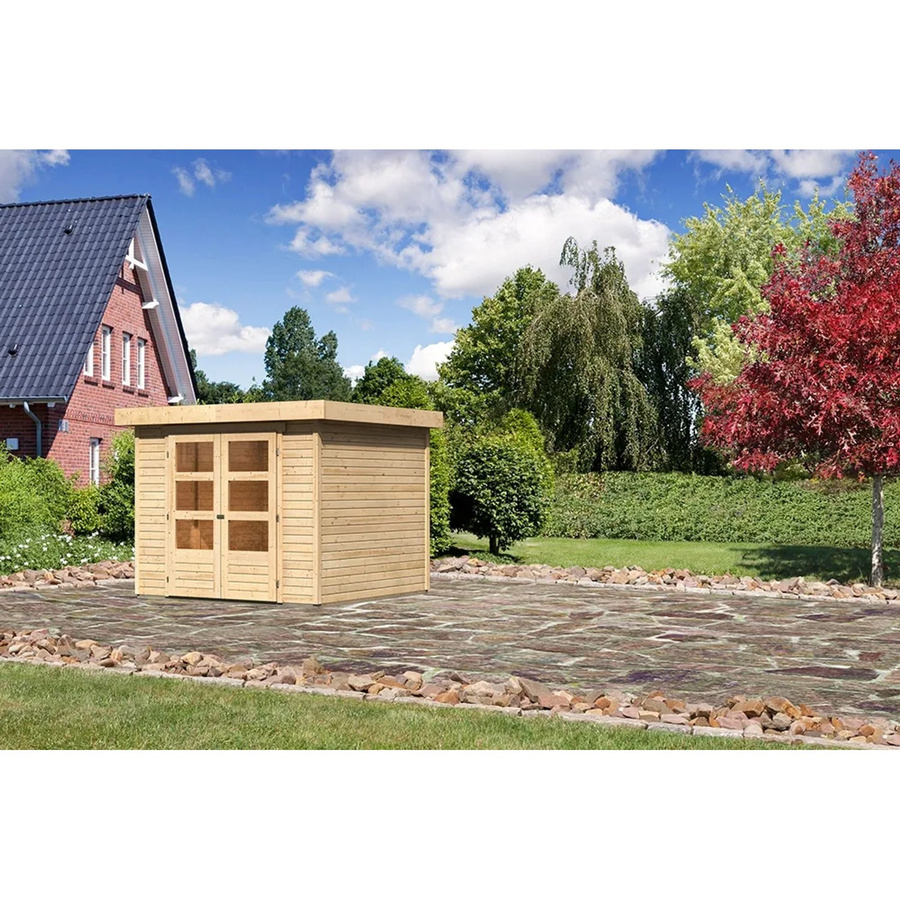 Karibu Gartenhaus Askola in Holz Natur mit Flachdach und ohne Anbaudach B/H/T: 242 x 211 x 246 cm - Bild 2