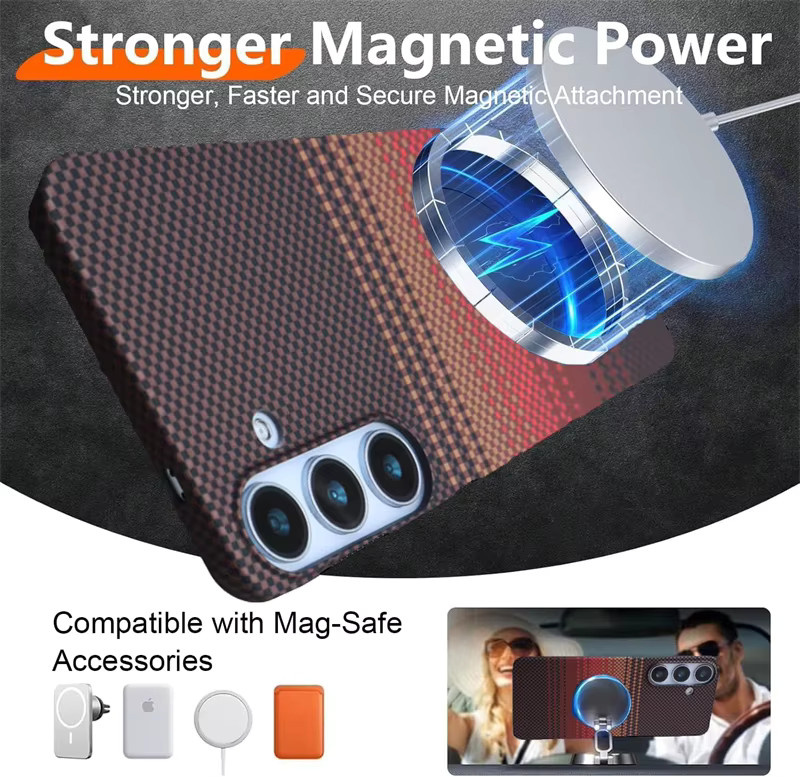 Magnetische MagSafe Handyhülle mit Carbonfaser-Textur für Samsung Galaxy S26 S25 S24 S23 S22 Ultra A55 A56 A15 A57 in Multicolour Matte Abdeckung - Bild 4