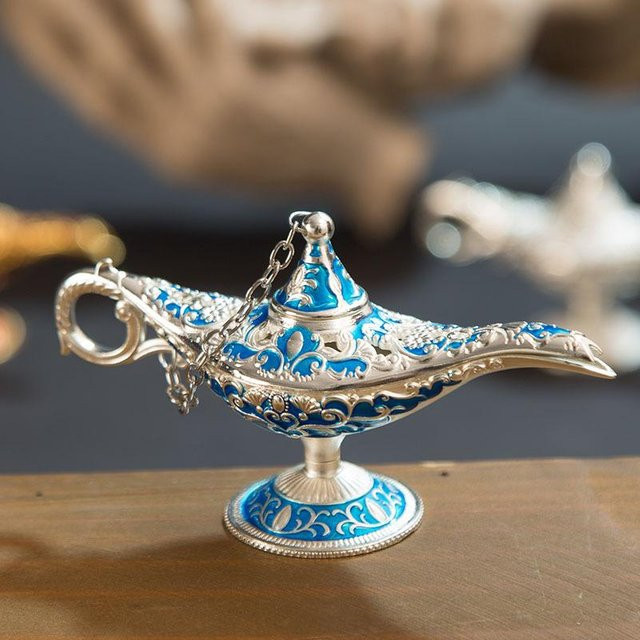 Aladdin Magische Dschinn Lampe Retro Räuchergefäß aus Zinklegierung in Bronze, Silber, Gold, Rot oder Multicolour, Höhe: 12 cm - Bild 1