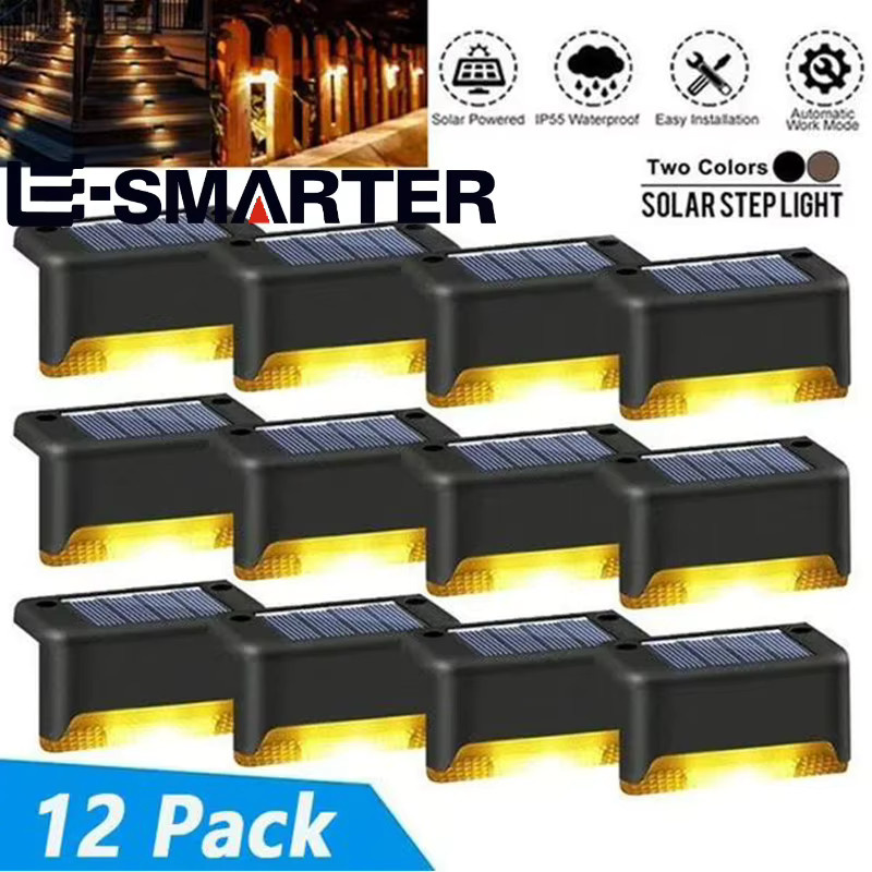 ESMARTER 12er-Pack Solar-LED-Stufenleuchten für Außenbereich, wasserdichte Solar-Deckleuchten in Warmweiß für Treppen, Geländer, Zaun und Terrasse - Bild 2