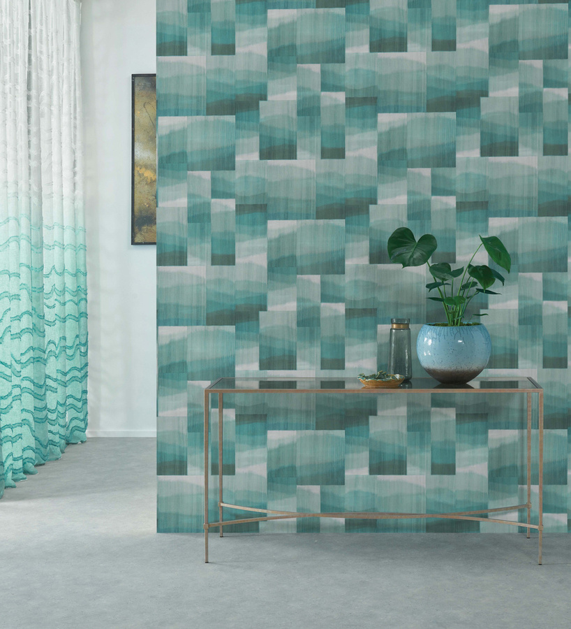 Osborne & Little Tapete Kirigami in Teal mit japanischem Streifenmotiv aus Vinyl - Bild 1