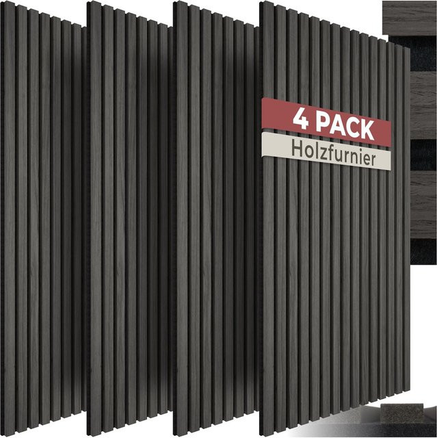 tectake Akustikpaneele Wandgestaltung in Eiche Schwarz aus MDF und Echtholzfurnier - Bild 1