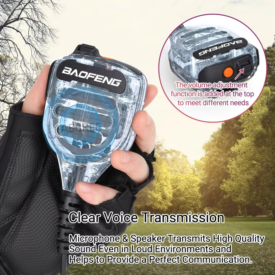 Baofeng BF-850 Walkie-Talkie Lautsprecher-Mikrofon in Transparent mit Dual-PTT und IP54 Wasserdichtigkeit für UV-5RH UV-21PRO AR-39 Amateurfunkgeräte - Bild 5