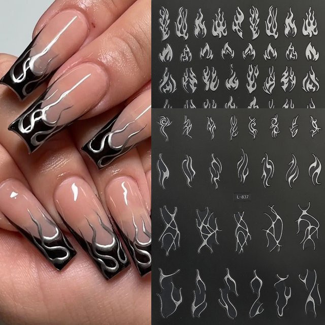 Silbrige Feuer-Nagelkunst-Aufkleber, Metallic, 2 Stück, Unisex - Bild 1