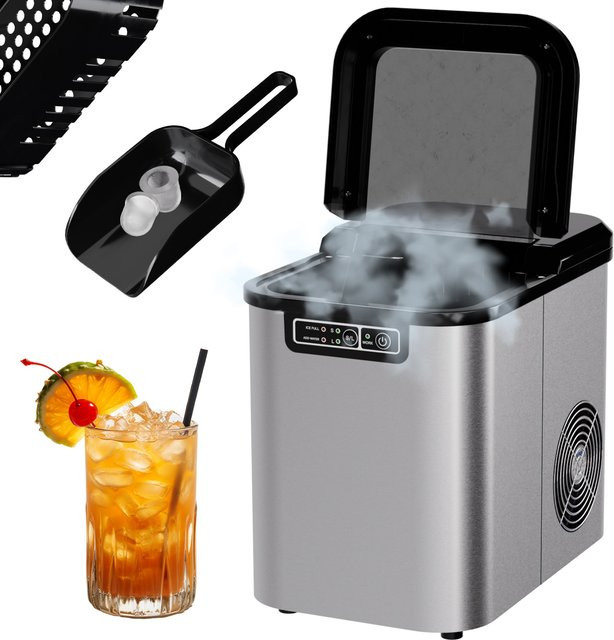 Tronitechnik Eiswürfelmaschine aus Edelstahl in Silber mit 12 kg Kapazität pro 24 Stunden und 2,2 Litern Wassertank - Bild 1