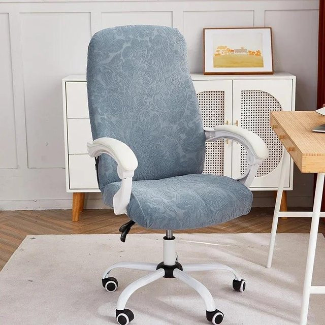 Jacquard Bürostuhlbezug aus Stretch-Spandex in Blau, Waschbarer Sitzüberzug für Computerstühle und Sessel - Bild 1