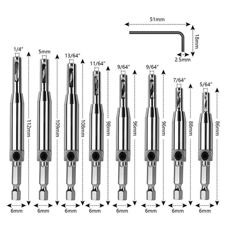 Kkmoon 16-teiliges selbstzentrierendes Bohrer-Set aus Edelstahl in Silber mit Sechskantschlüssel für Holzbearbeitung und Scharniere - Bild 5