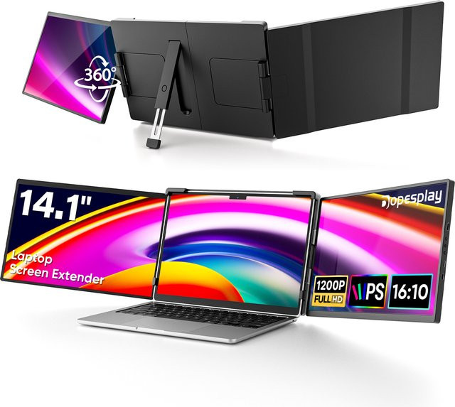 Dopesplay Dual-Screen-Extender 14,1 Zoll Tragbarer Monitor FHD 1200P IPS Zweites Display für Laptop und Mac in Schwarz - Bild 1
