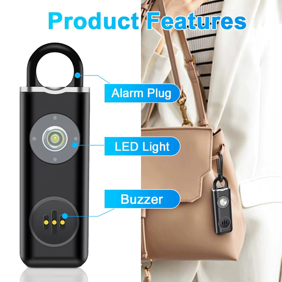 Hollarm Selbstverteidigungsalarm in Schwarz mit 130 dB Sirene und LED-Licht als wiederaufladbarer Schlüsselanhänger für Frauen, Kinder und Senioren - Bild 5