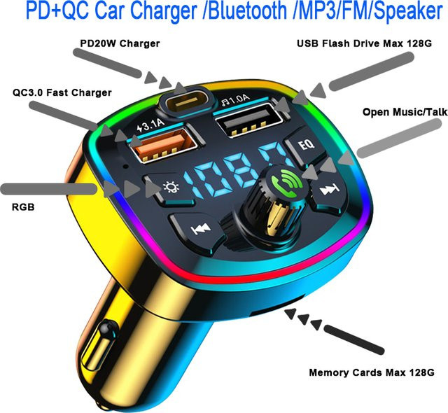 Fireurus Intelligenter Auto-Bluetooth-FM-Transmitter mit Dual USB PD-Ladung, Freisprechfunktion und MP3-Unterstützung - Bild 1