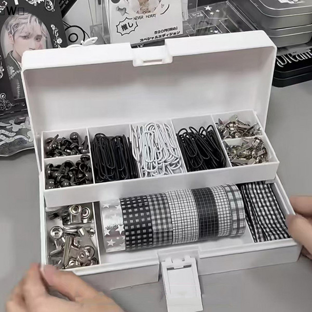 itariaW Lue Faltbare Mehrgitter-Aufbewahrungsbox in Weiß, Staubdichte doppellagige Schreibwarenbox mit großem Fassungsvermögen - Bild 1