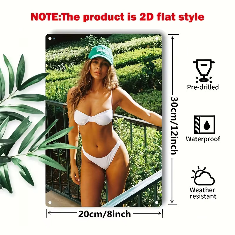 HELLOYOUNG Wandkunst Metall-Bikini-Strandschild in Mehrfarbig, Maritime Deko aus Eisen, B/H: 30,0 x 20,0 cm - Bild 3