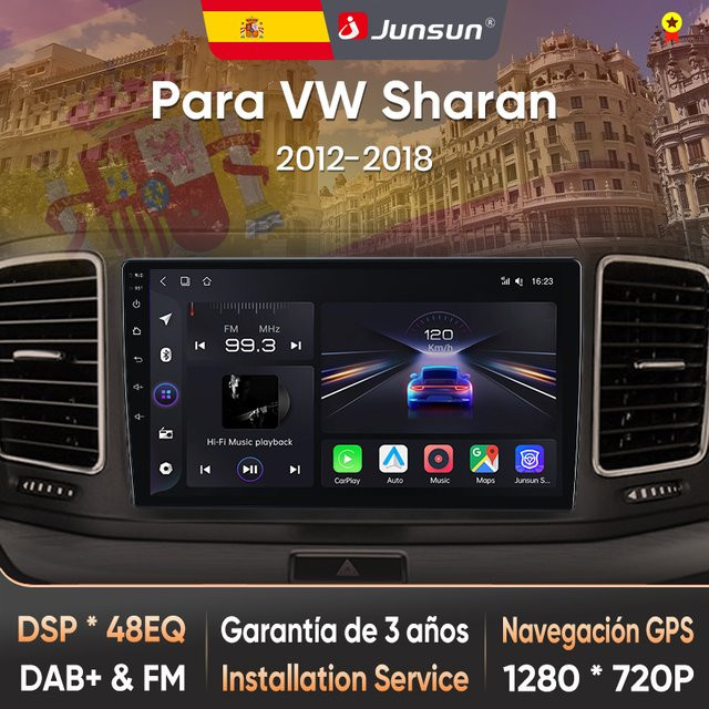 Junsun 2DIN-Autoradio mit KI-Sprachsteuerung für Volkswagen Sharan 2012-2018 in Schwarz mit kabellosem CarPlay, Android Auto, Bluetooth, GPS und DAB+ - Bild 1