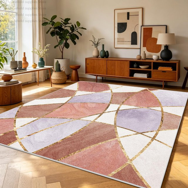 Scuple Moderner Teppich mit geometrischem Dreiecksmuster in Mehrfarbig, Rutschfest und Waschbar, B/T: 90 x 60 cm - Bild 1