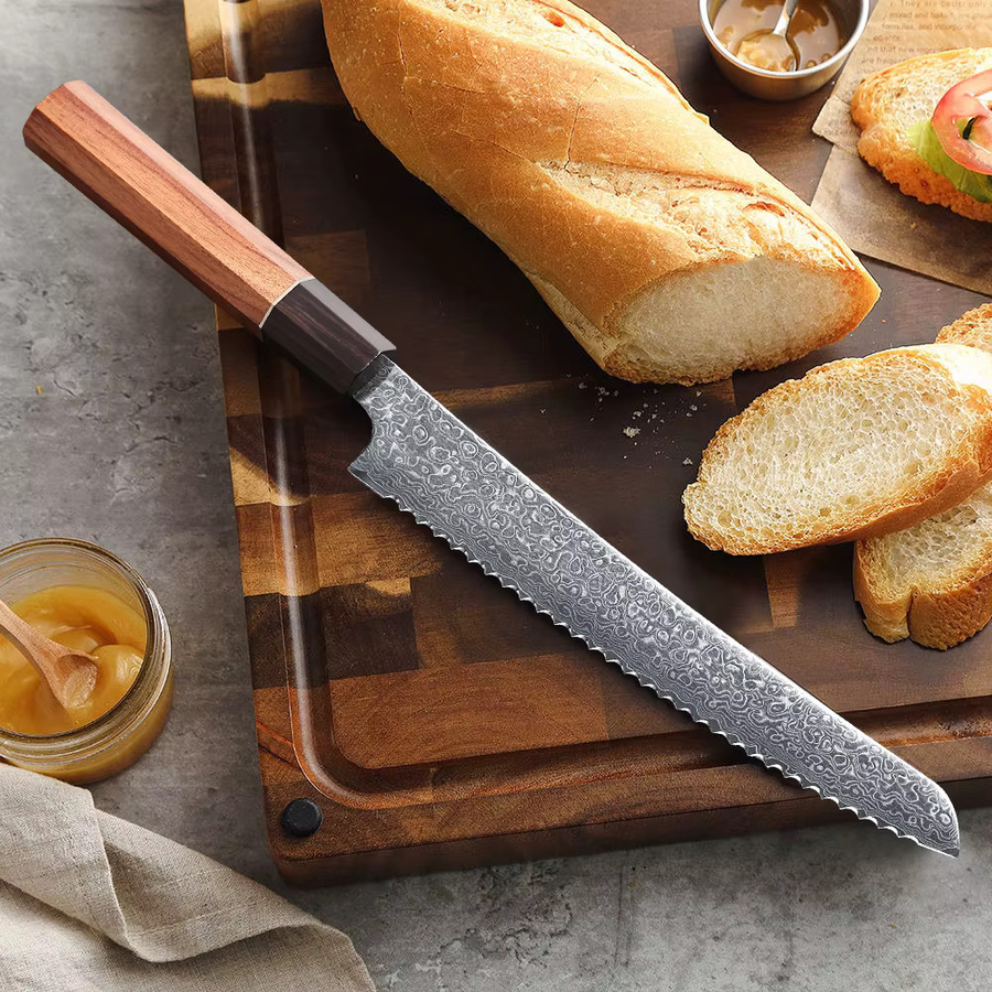 MOSTODOZO Brotmesser aus Damaszener Stahl mit 21,59 cm Klingenlänge für Brot, Käse und Backwerk - Bild 3