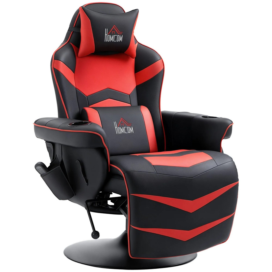 HOMCOM Gamingsessel mit Massagefunktion und Liegefunktion aus Kunstleder in Rot - Bild 3