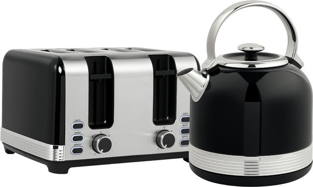 HOMCOM Frühstücks-Set aus Edelstahl mit 1,7 l Wasserkocher und 4-Scheiben-Toaster in Schwarz und Silber - Bild 1