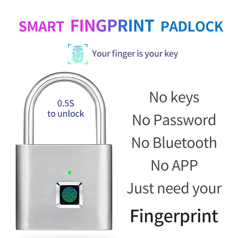 Amzwn Intelligentes Fingerabdruck-Schloss in Schwarz, USB wiederaufladbar, ideal für Schließfächer und Gepäck - Bild 2
