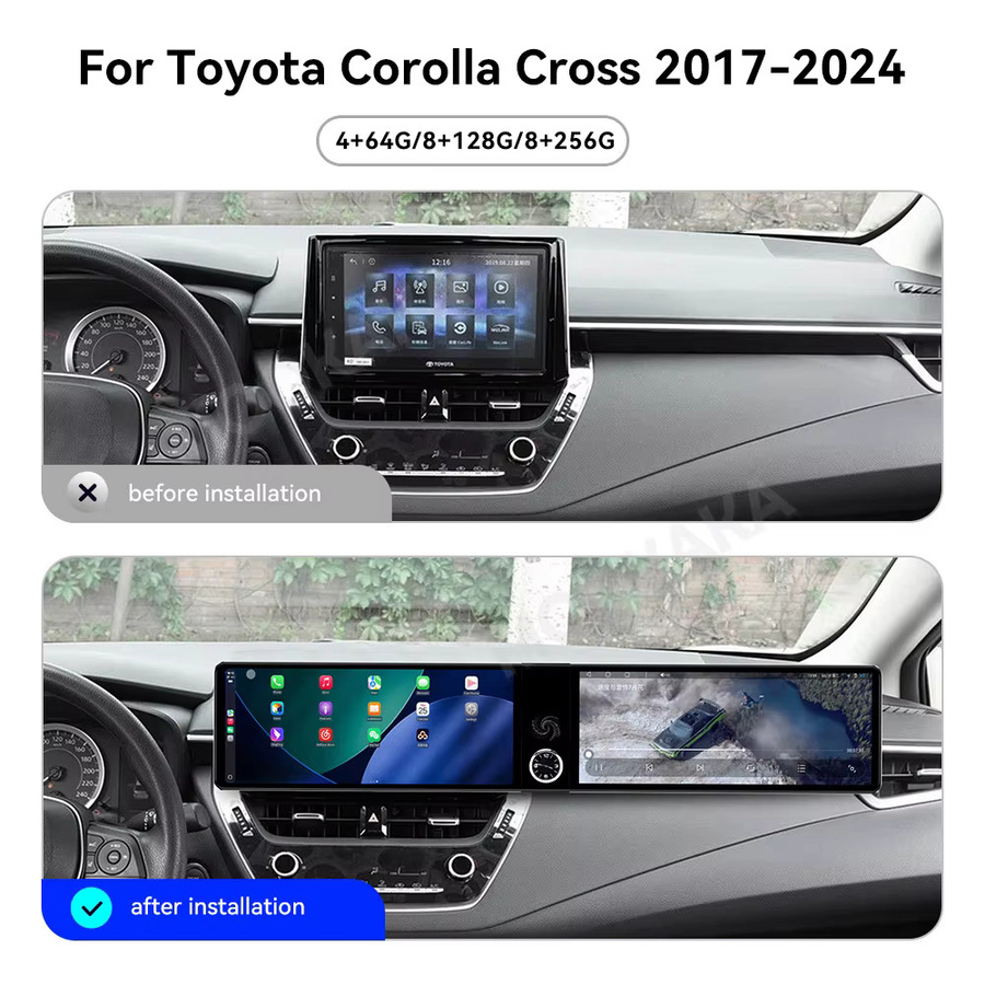 Aotsr Autoradio mit 24,6 Zoll Dual Bildschirm für Toyota Corolla Cross 2017-2024 mit Android Auto, Apple CarPlay und GPS Navigation in Schwarz - Bild 2