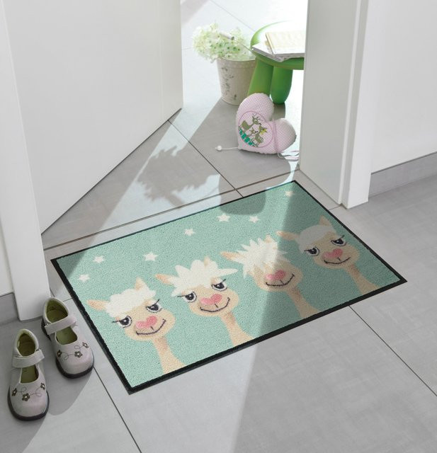 Salonloewe Fußmatte Lama in Green Multicolour mit rutschhemmender Unterseite und Lama-Motiv - Bild 1