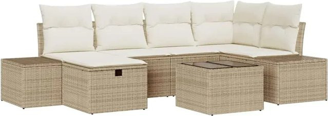 vidaXL 7-teiliges Garten-Sofa-Set aus Poly Rattan in Beige mit Kissen und Stauraum - Bild 1