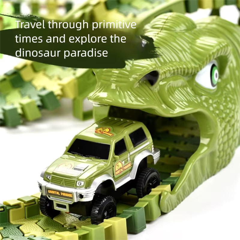 skxnier Schienenautos für Dinosaurier-Bausätze, biegbare Rennstrecken-Spielzeuge, Kunststoff, Grün - Bild 2