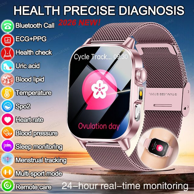 GUHUAVMI Smartwatch, Pink, Edelstahl, Rechteckig - Bild 1